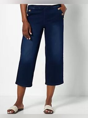 Belle by Kim Gravel TripleLuxe Denim Wide Leg Cropped Jeans-Sz 12